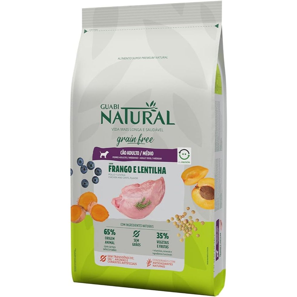 Racao Guabi Natural Caes G.F Ad R.Med Frango/Lentilha 12kg em Oferta na Shopee