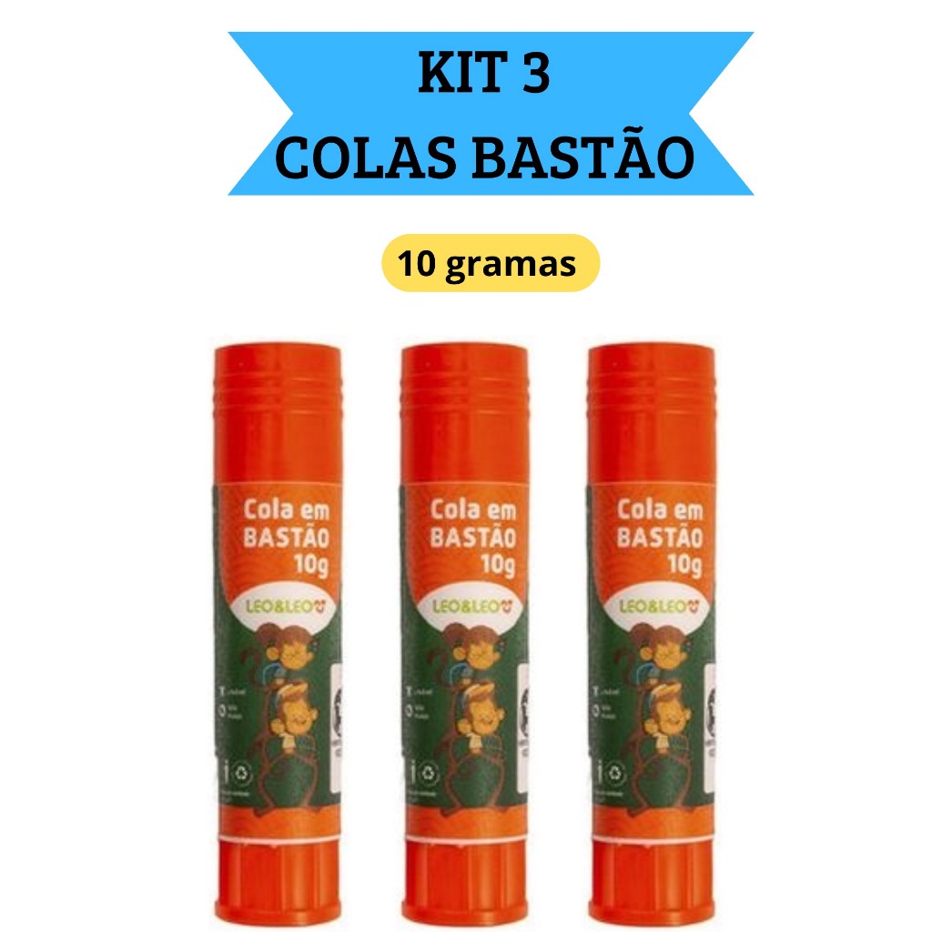 Kit 3 Colas em Bastão Escolar 10g  Escritório Artesanato Leo&Leo