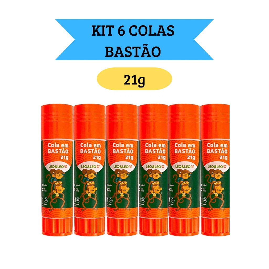 Kit 6 Colas em Bastão Escolar 21g  Escritório Artesanato Leo&Leo