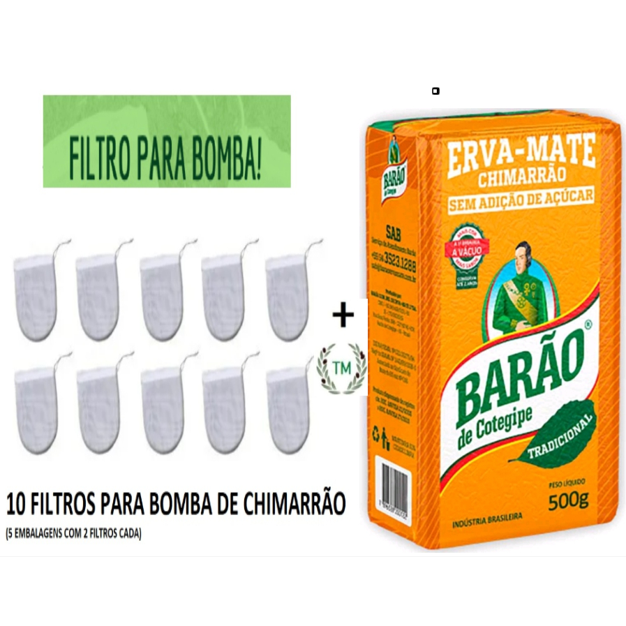 Erva Mate Chimarrão Barão de Cotegipe - 500 Gramas + 10 Filtros para Bomba Chimarrão