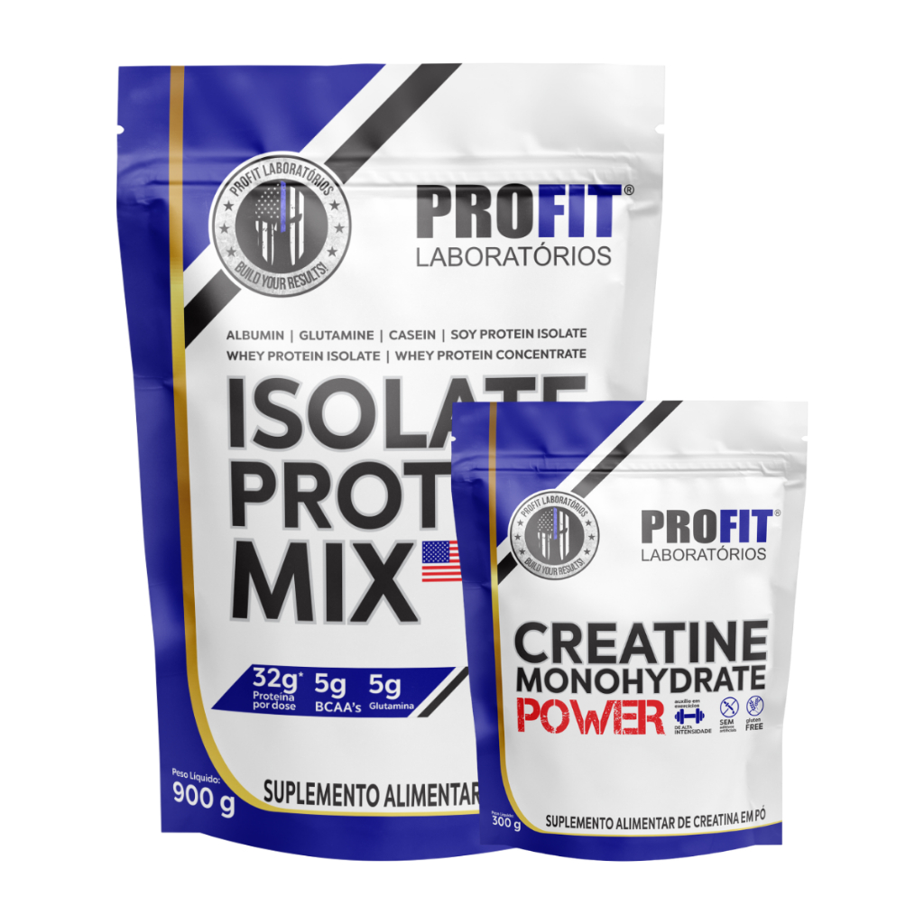 Kit Whey Protein Isolate Protein Mix Refil 900g + Creatina Refil 300g - Profit Labs