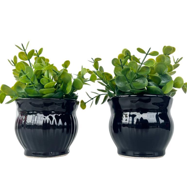 Dupla vaso cachepot preto com planta moderno Decoração mesa aparador