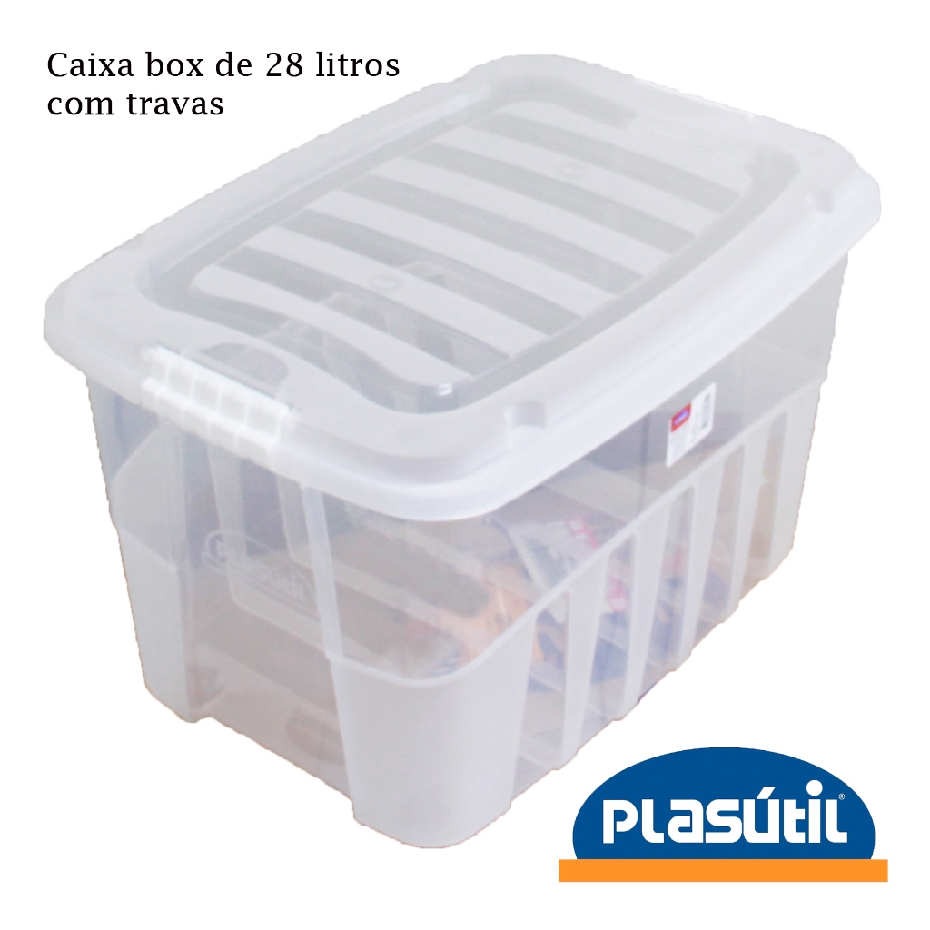Caixa organizadora Plástico incolor média Multiuso 28 litros - Qualidade Plasútil em Oferta na Shopee