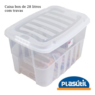 Caixa organizadora Plástico incolor média Multiuso 28 litros - Qualidade Plasútil em Oferta na Shopee