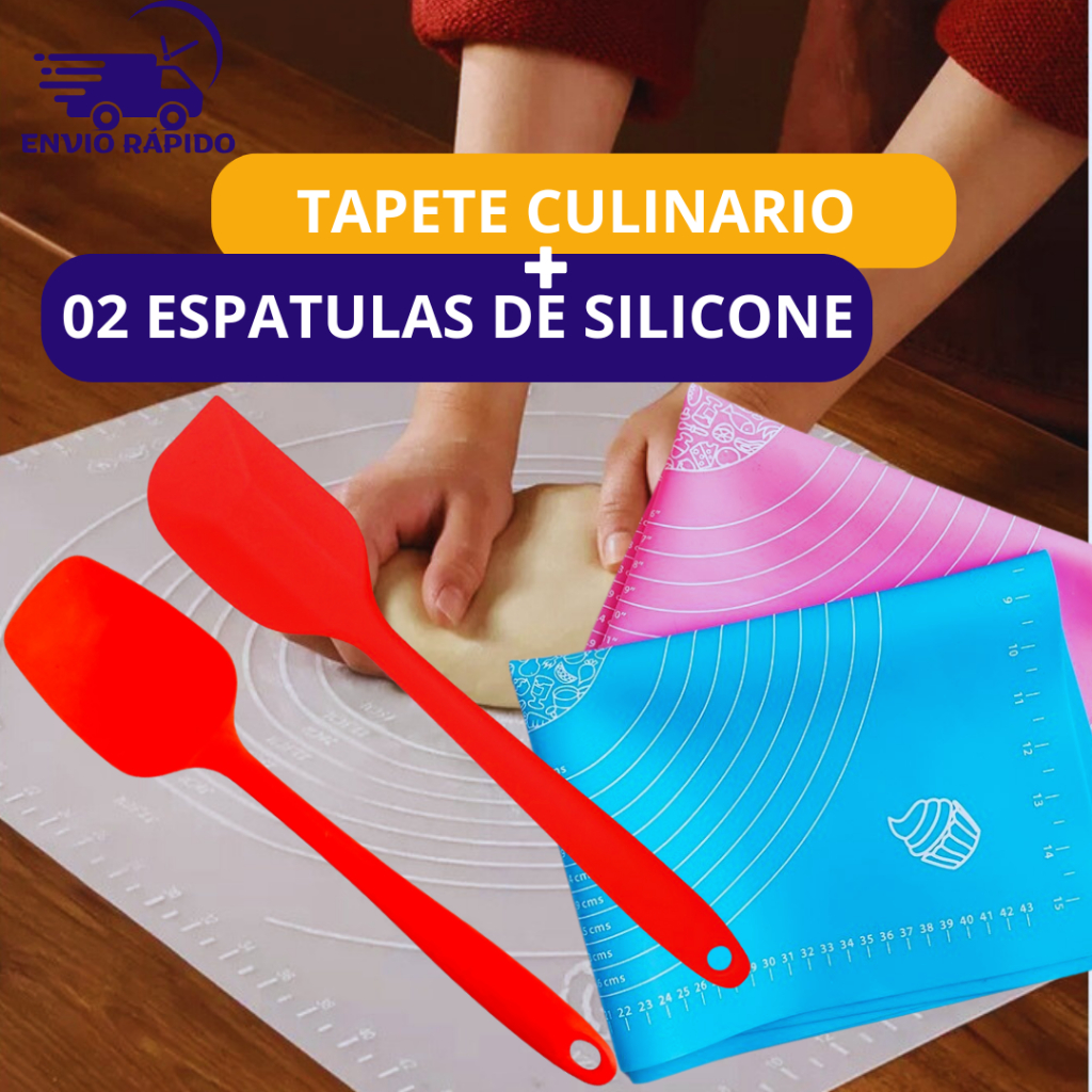 Kit Tapete De Silicone Culinário Antiaderente  Espatula em Silicone  Para bolos Doces 01 Tapete e 2 Espátulas