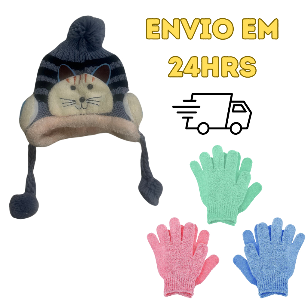Kit De Frio Infantil Bebê Touca Gatinho + Luva Infantil Lã Menino Ou Menina