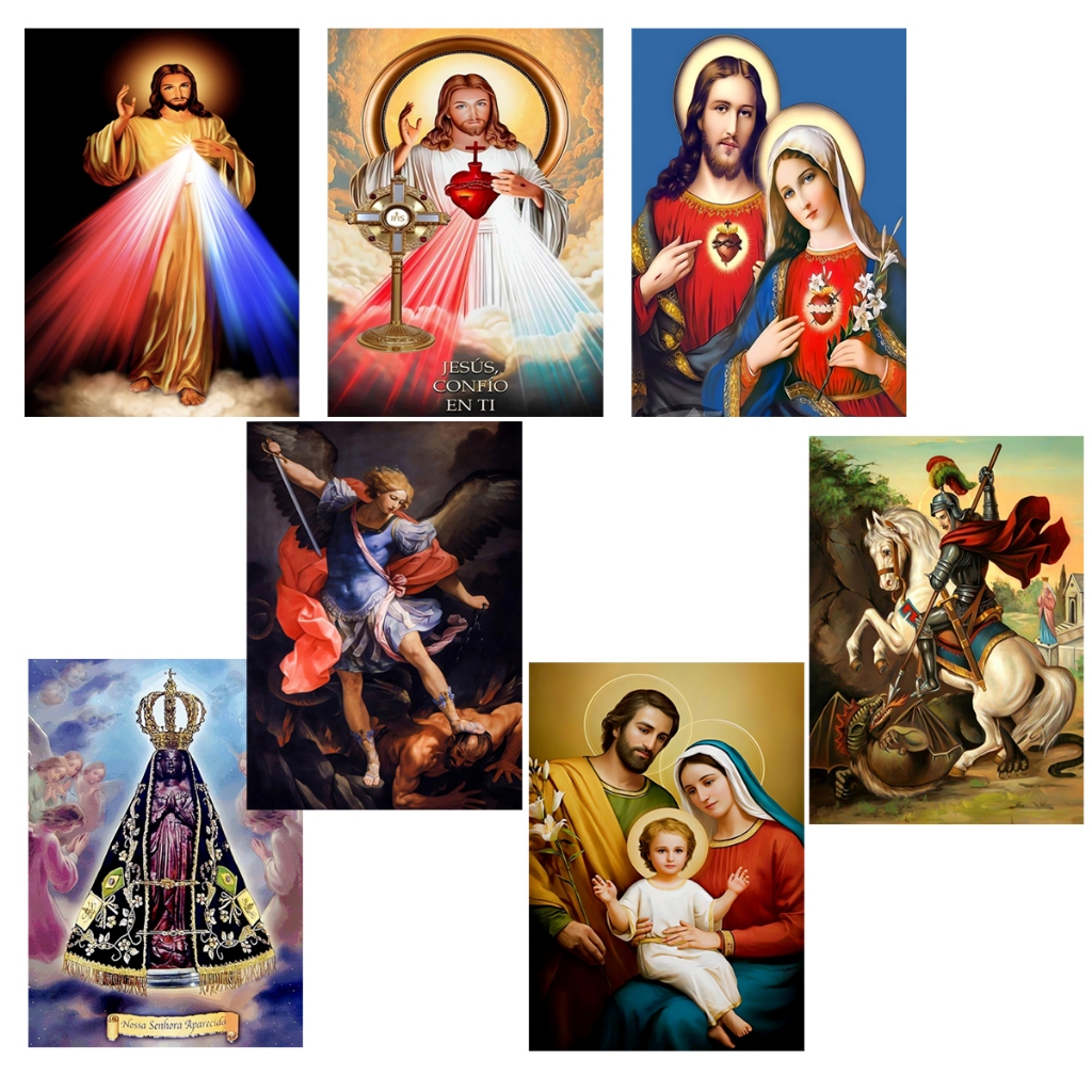Kit 7 Placa Decorativa Religioso Jesus Cristo São Miguel Arcanjo São Jorge Sagrado Mdf