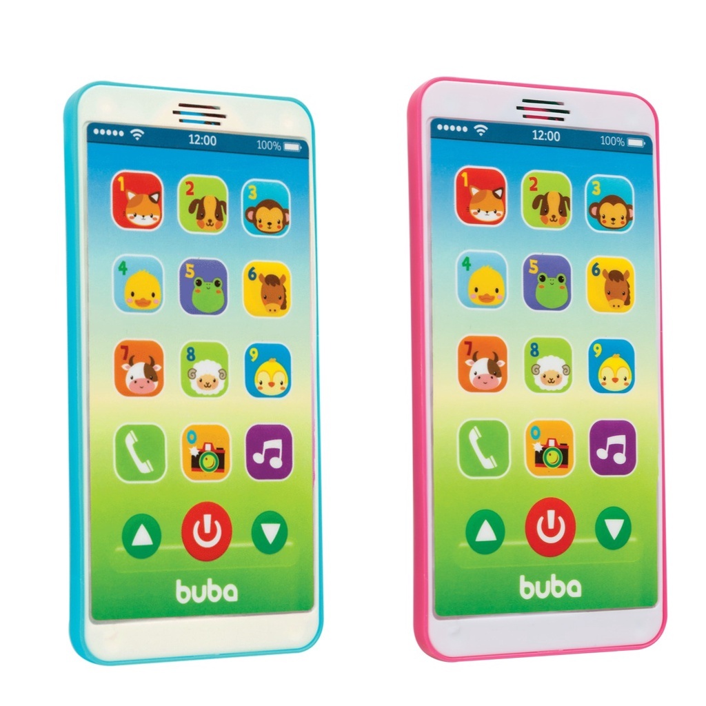 Celular Telefone Infantil Com Som De Animais Musical Baby Phone Azul / Rosa - Buba