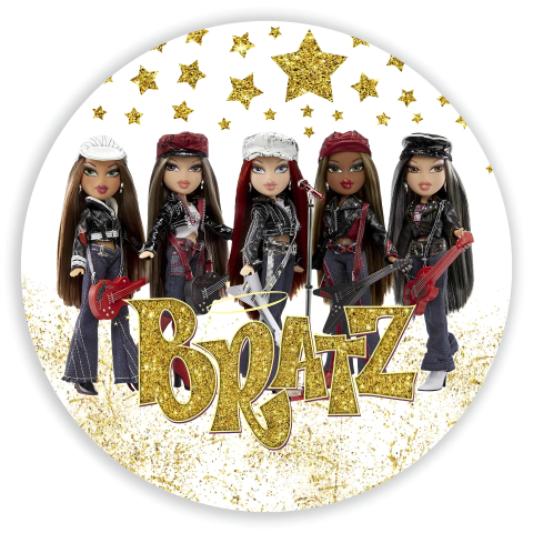 Painel Festa Infantil Redondo Bratz Bonecas Meninas , + Arco, Suporte incluso. Fazemos personalizado com qualquer tema. Confeccionado em Lona fosca, impressão de alta resolução. cenário Circular p/ Decoração