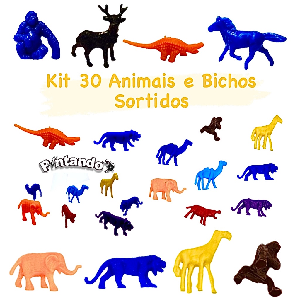 Kit 30 Animais Bichos Selvagem Zoológico Maquete Escolar Lembrancinha Brinquedo Infantil