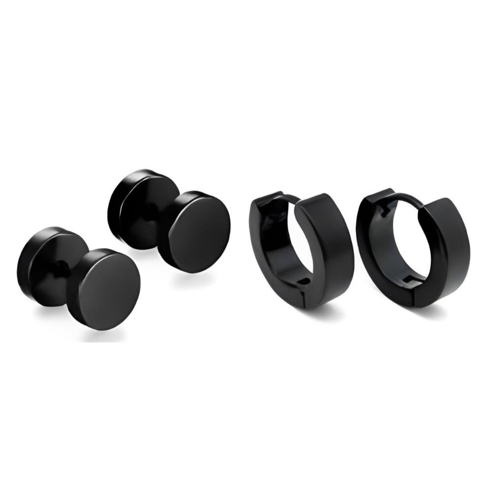 Kit 2 pares de brincos Falso alargador e Argola Masculino Feminino Unissex aço inox