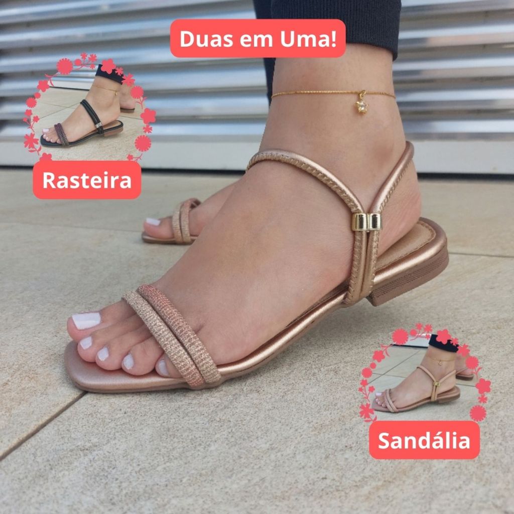 Sandália Rasteirinha Feminina Confortável Glitter Brilho Rasteira Duas em Uma Estilosa Regulador Dia a Dia Versátil Deli em Oferta na Shopee