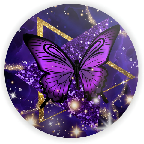 Painel Festa Infantil Redondo Borboleta Roxa triangulo glitter  + Arco, Suporte incluso. Fazemos personalizado com qualquer tema. Confeccionado em Lona fosca, impressão de alta resolução. cenário Circular p/ Decoração