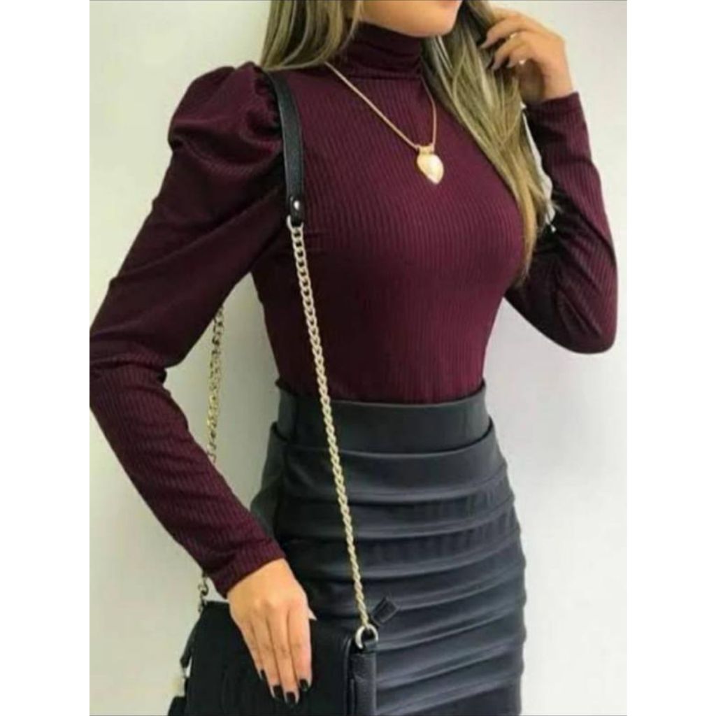 PRINCESA Blusa Feminina Manga Bufante Princesa Longa Moda Social Elegante Blogueira Evangélica Canelada Frio Inverno