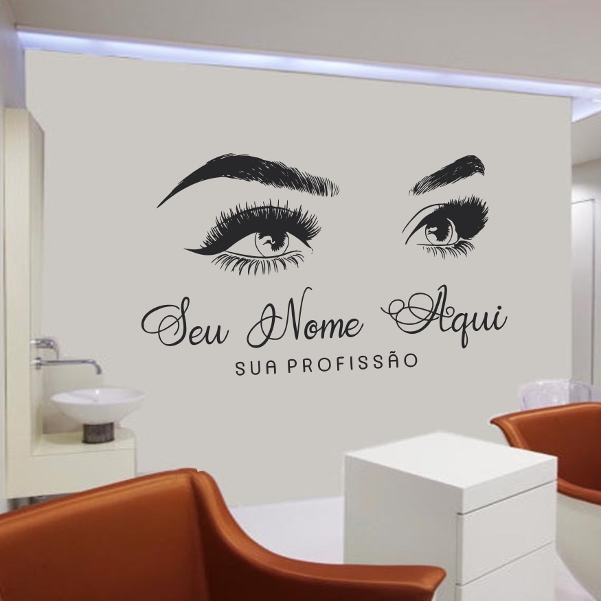 Adesivo de Parede Decorativo Personalizado Sobrancelhas/Cílios 120x47cm (SOMENTE NOME E ESPECIALIDADE) COR PRETO em Oferta na Shopee