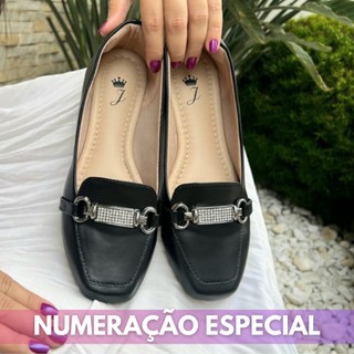 Mocassim Feminina 41 ao 43 Numeração Especial Sapatilha Bico Quadrado Preto Sapato Confortavel