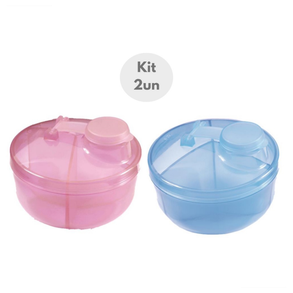 Kit 2 Porta Leite em Pó para Bebê 3 divisórias 150ml com Dosador - Porta Whey em Oferta na Shopee