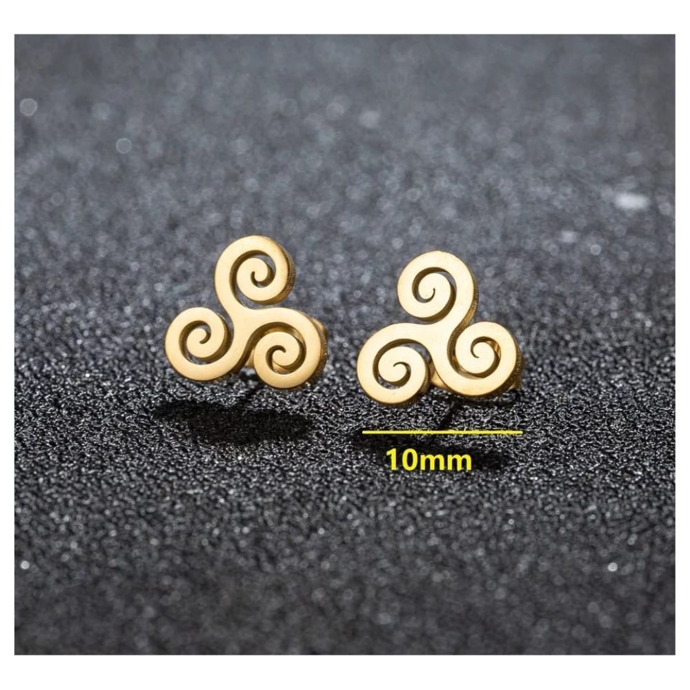 Brinco Triskle Aço Inoxidável Dourado  Celta Triquetra Wicca Nórdico Mistic Dark Deuses Deusas Bruxa