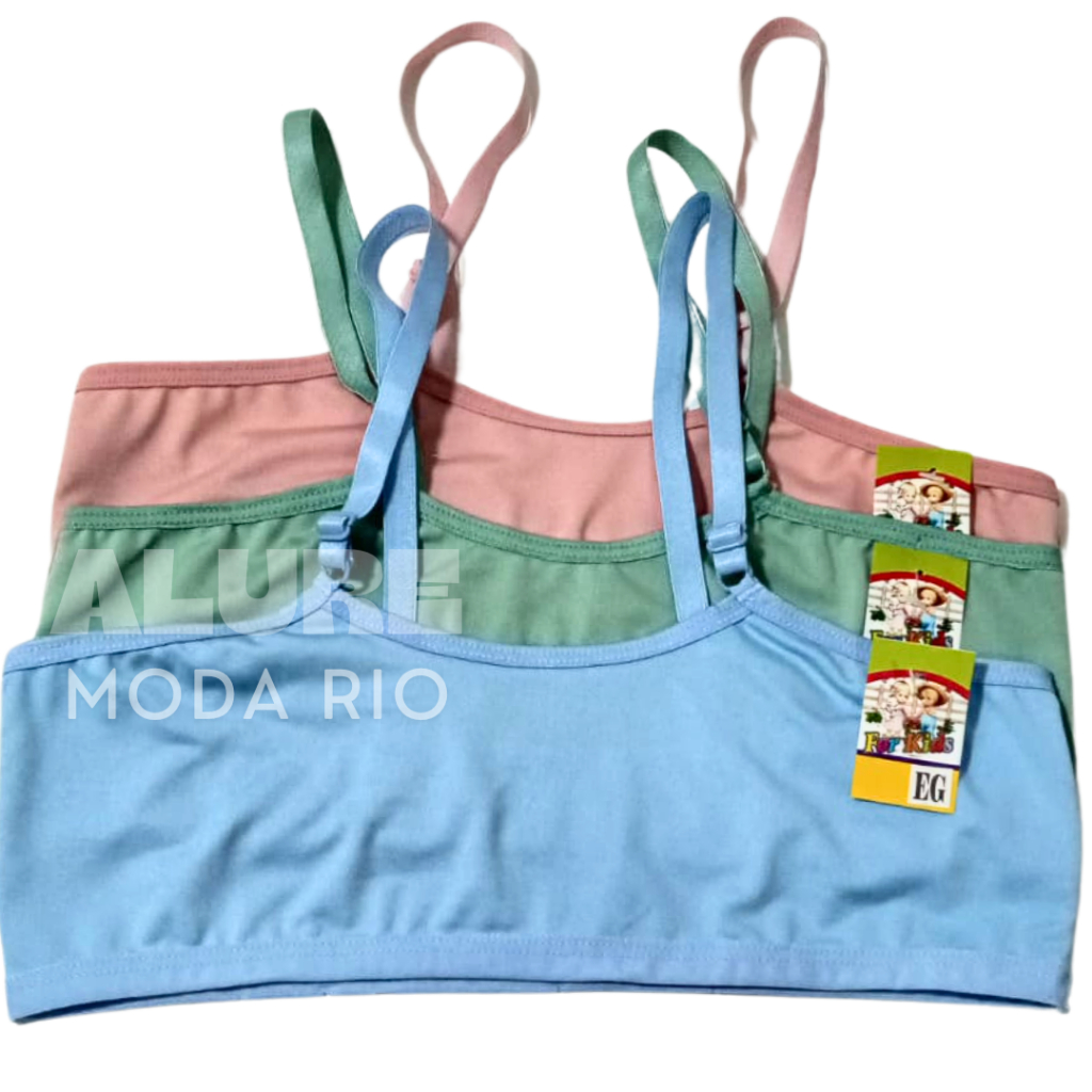 Kit 3 Tops Infantil Reforçado Alça Regulável 8 a 12 anos Microfibra Lisa em Oferta na Shopee