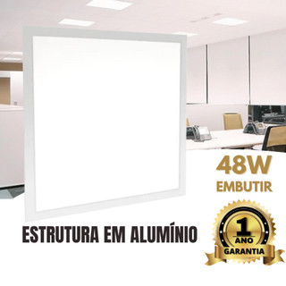 Kit 3 Plafon Led 48w Quadrado Embutir 62x62 Branco Frio 6500k Bivolt Teto/Laje