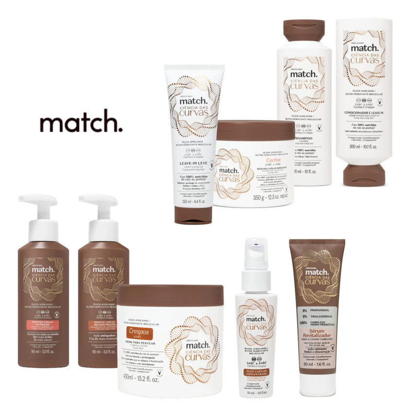 Match Ciência das Curvas (o Boticário): Shampoo, Condicionador e Leave-In, Máscara, Booste, Óleo e Creme para Pentear