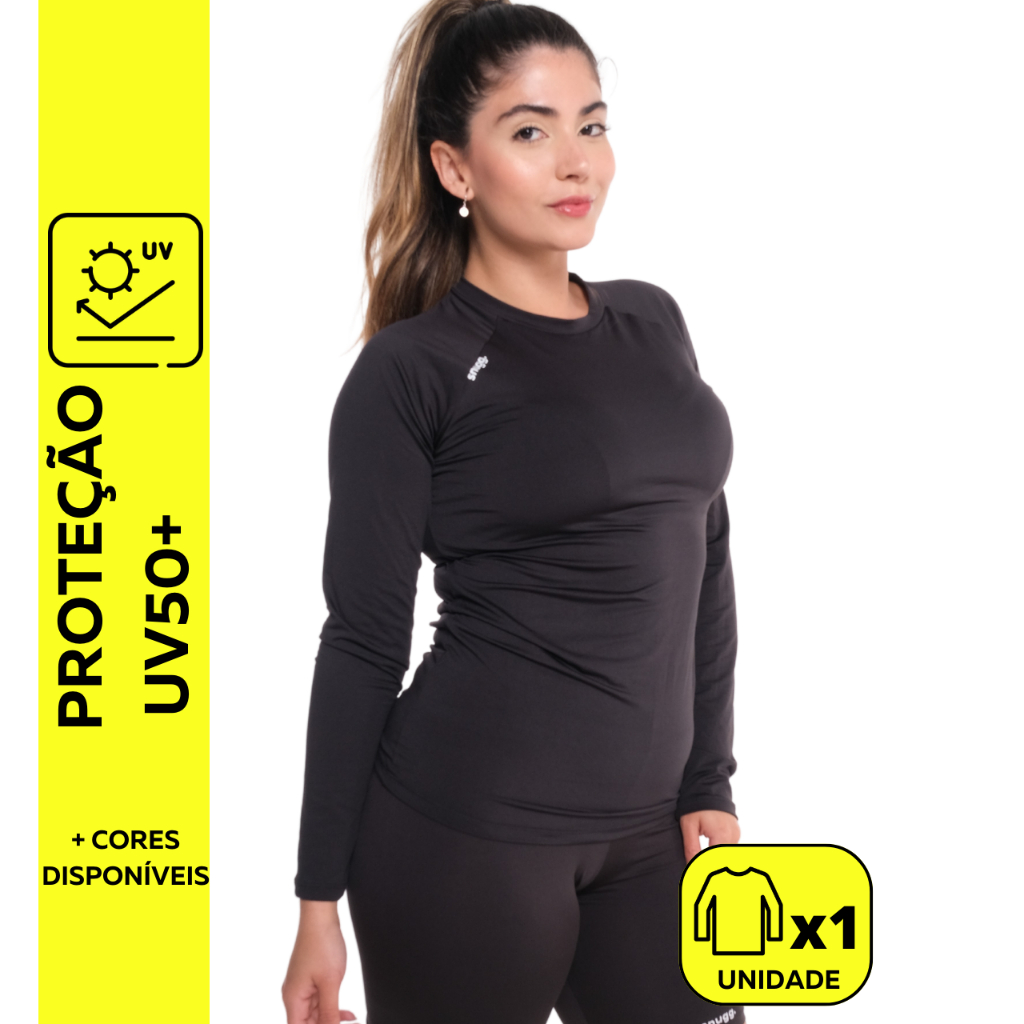Camiseta Segunda Pele Manga Longa Proteção Solar UV50+ Esportiva Unissex Snugg