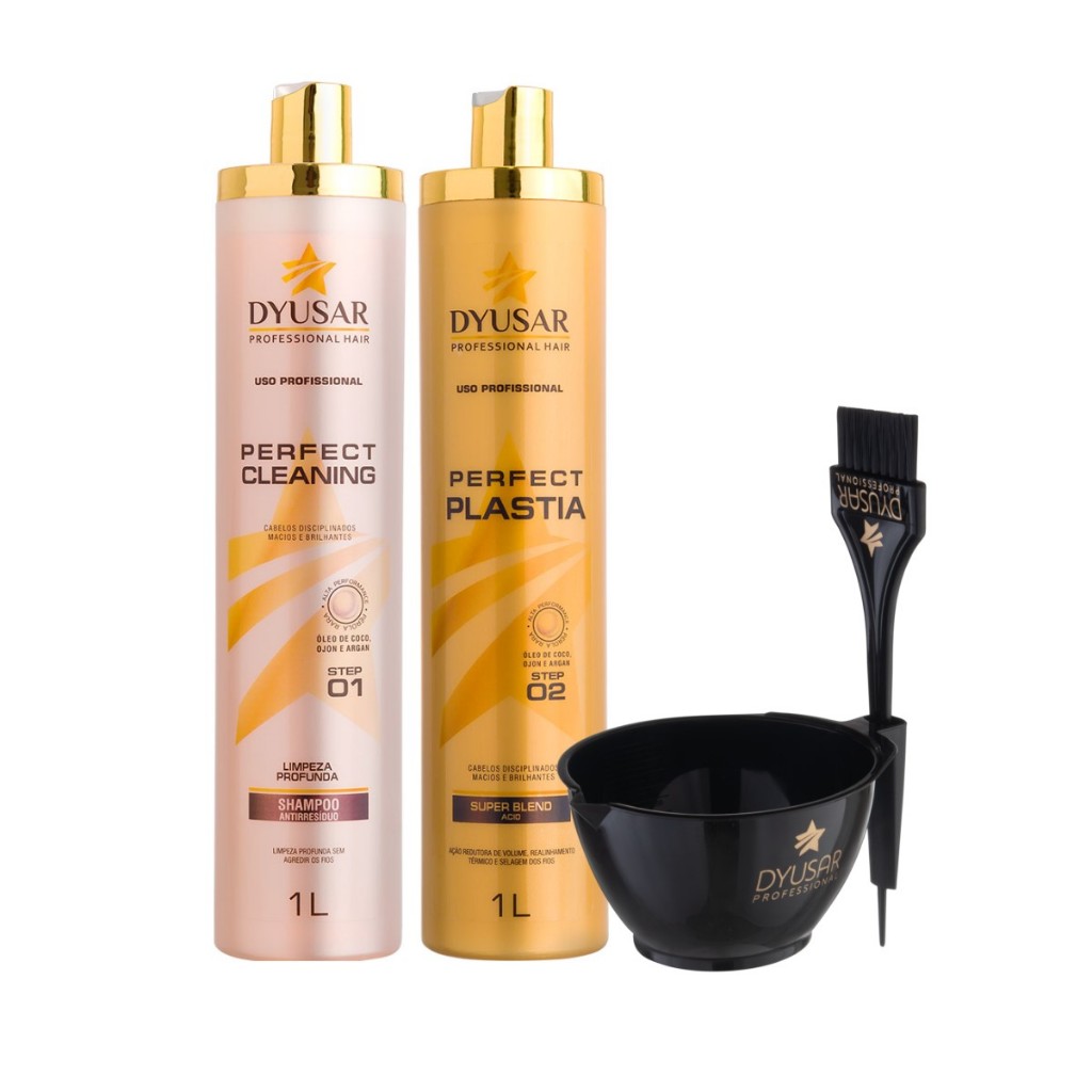 Kit Escova Progressiva Sem Formol Profissional Perfect Plastia DYUSAR 1L Pincel e Cumbuca em Oferta na Shopee