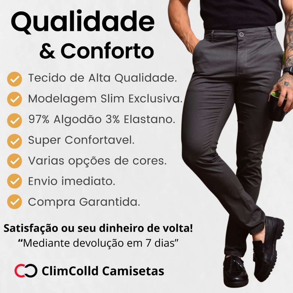 Kit 2 Calça Alfaiataria Masculina Sarja Esporte Fino Chino com Lycra e Bolso Embutido — imagem 2 de 2