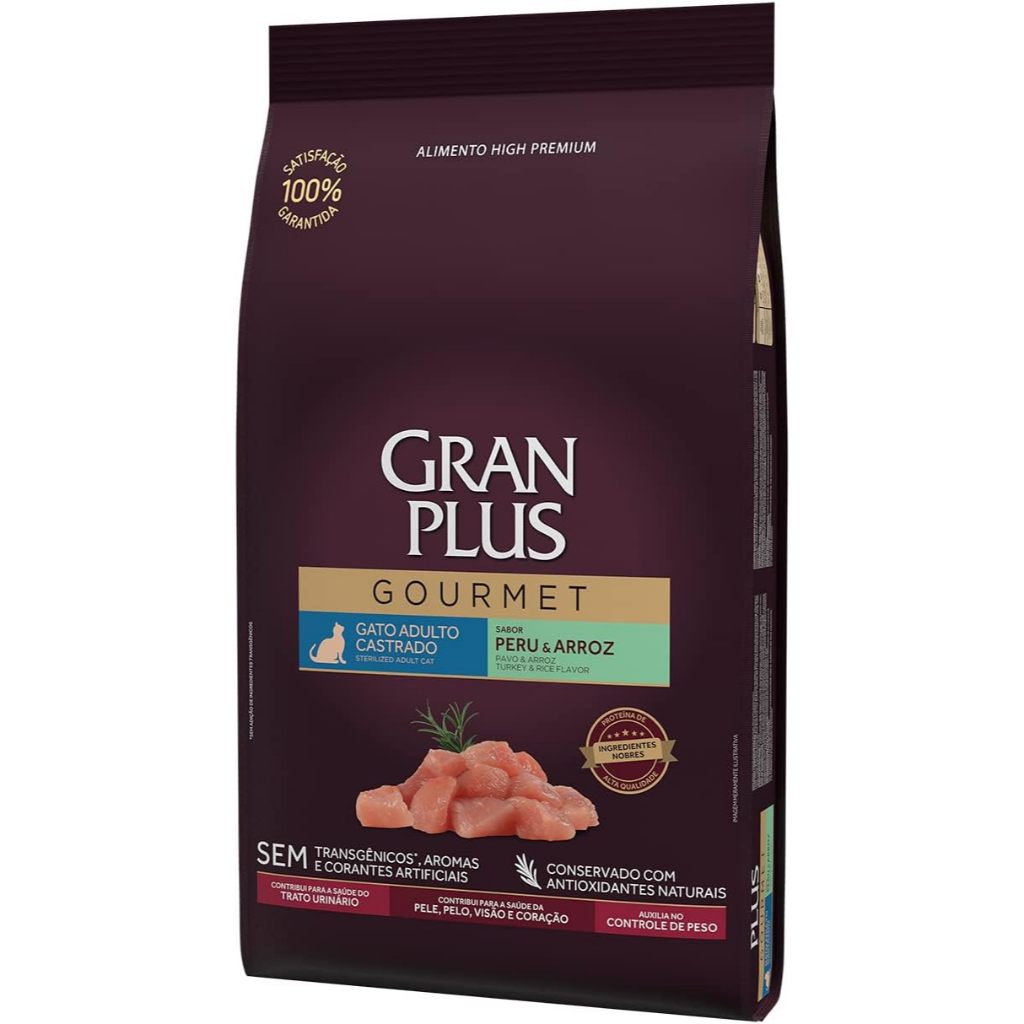 Ração Gran Plus Gourmet Gatos Castrados Peru e Arroz - 10,1Kg em Oferta na Shopee