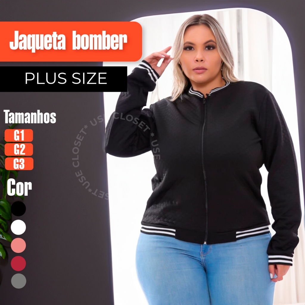 Jaqueta Bomber Plus Size Feminina Blusa Ziper Inverno Curve
