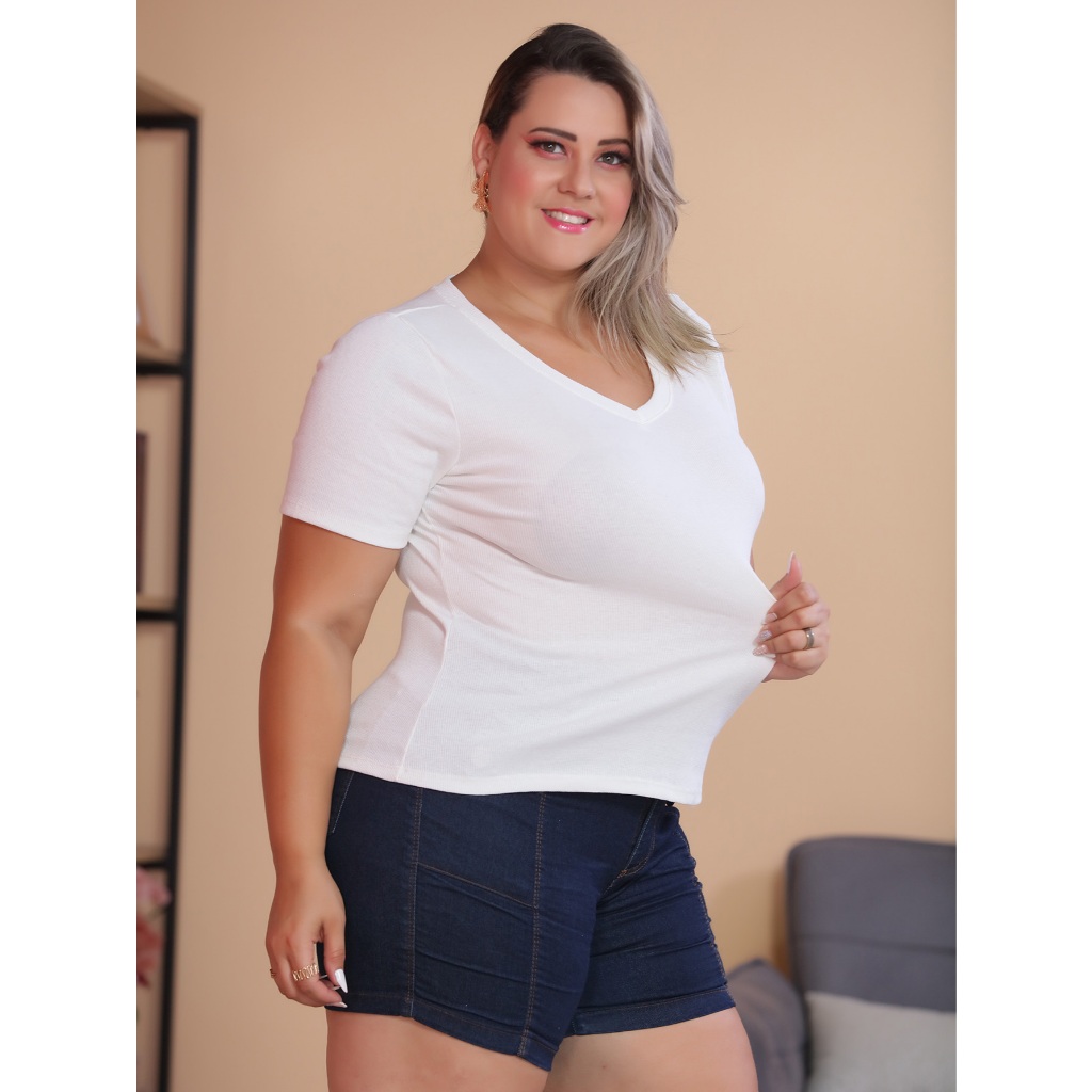 T Shirt Feminina Camisa Camiseta Canelada Plus Size em Oferta na Shopee