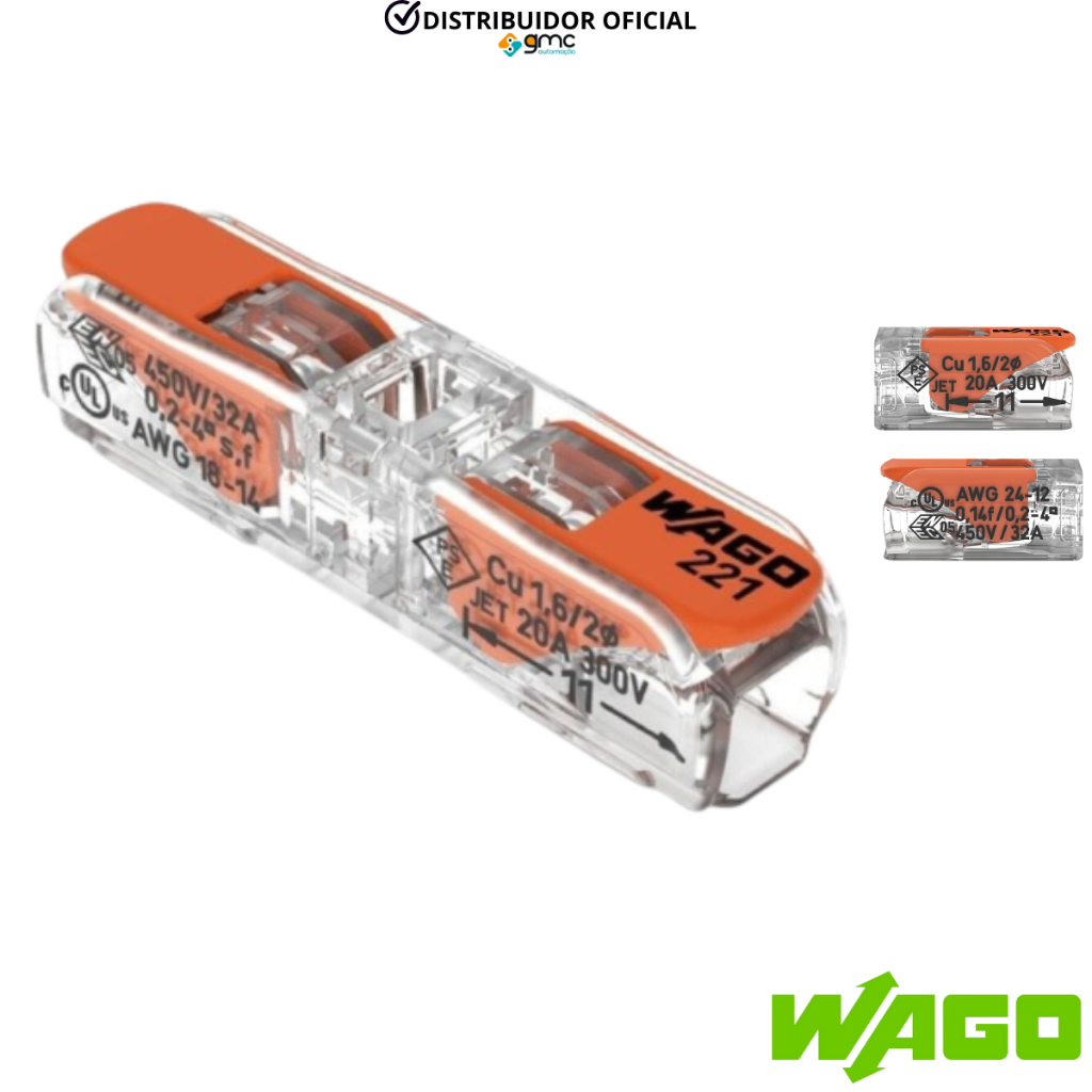 Kit Conector Emenda Para fios 0,2mm-4mm 1 Polo Wago Inline 221-241 10 Peças em Oferta na Shopee