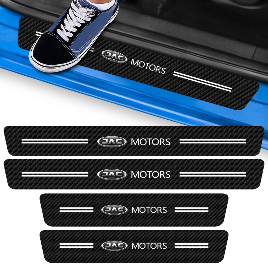 Kit 4 Peças Adesivo Soleira Porta Carro Compatível Jac Motors Proteção Fibra Carbono Anti Arranhões