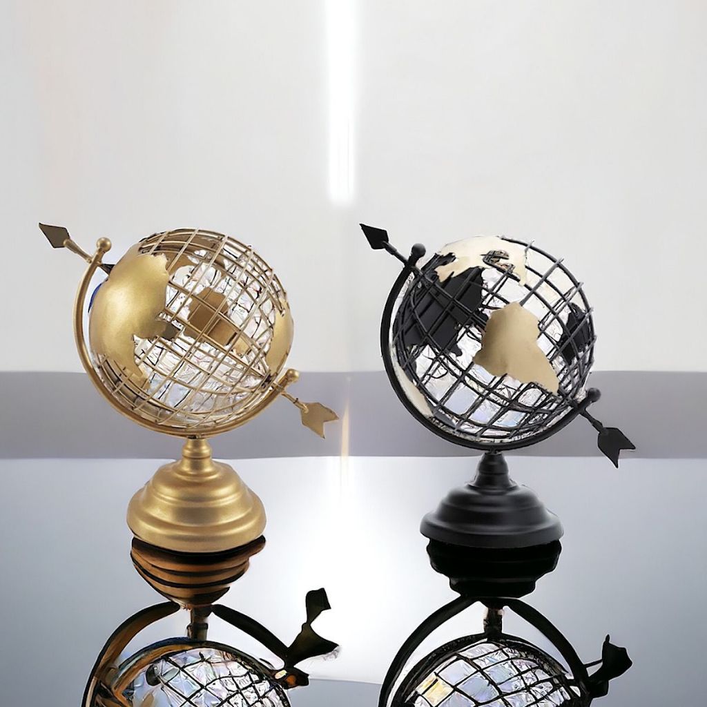 Globo Terrestre Giratório Enfeite Preto ou Dourado Luxo 30cm Educativo