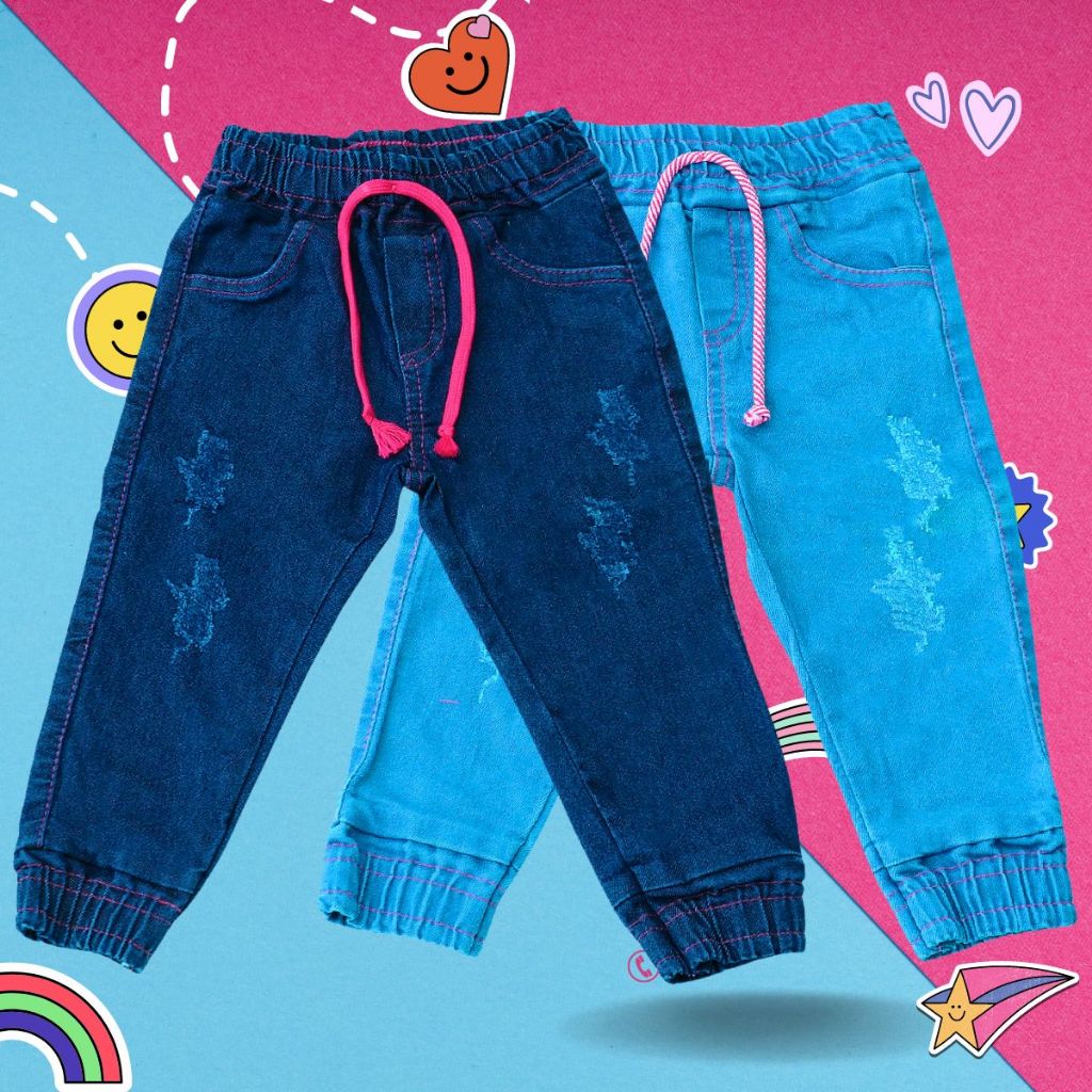 KIT 2 Calça Infantil Menina Jeans Jogger Feminina Conforto e Qualidade Para Seu Bebe
