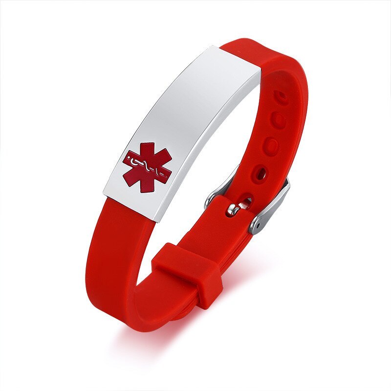 Pulseira de Identificação Personalizada Vermelha Idosos Crianças Atletas Alerta Médico Emergência
