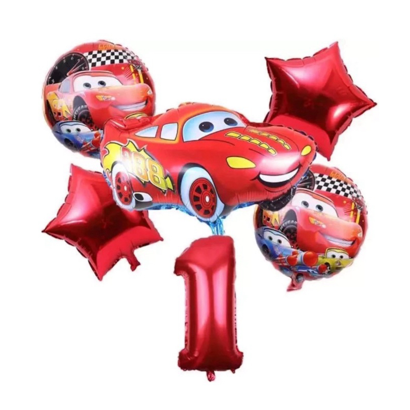 kit 6 Balão Metalizado Carros/Estrela/Redondo
