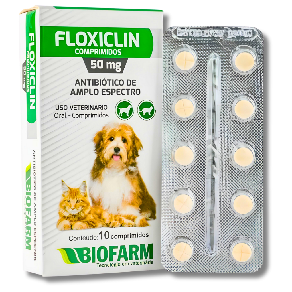 Antibiótico Floxiclin 50mg Cães Gatos 10 Comprimidos Biofarm Infecções, Diarreias, Gastrites, Otites