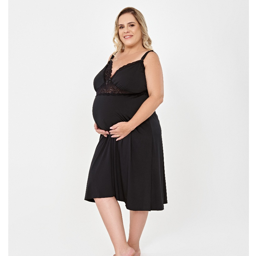 Camisola Plus Size Amamentação renda Alça Reforçada