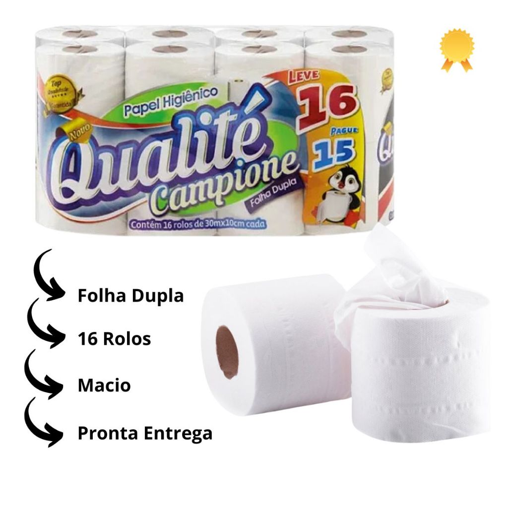 Papel Higiênico Folha Dupla Kit 16 Rolos Maciez Insuperável Qualidade Superior Toque de Seda