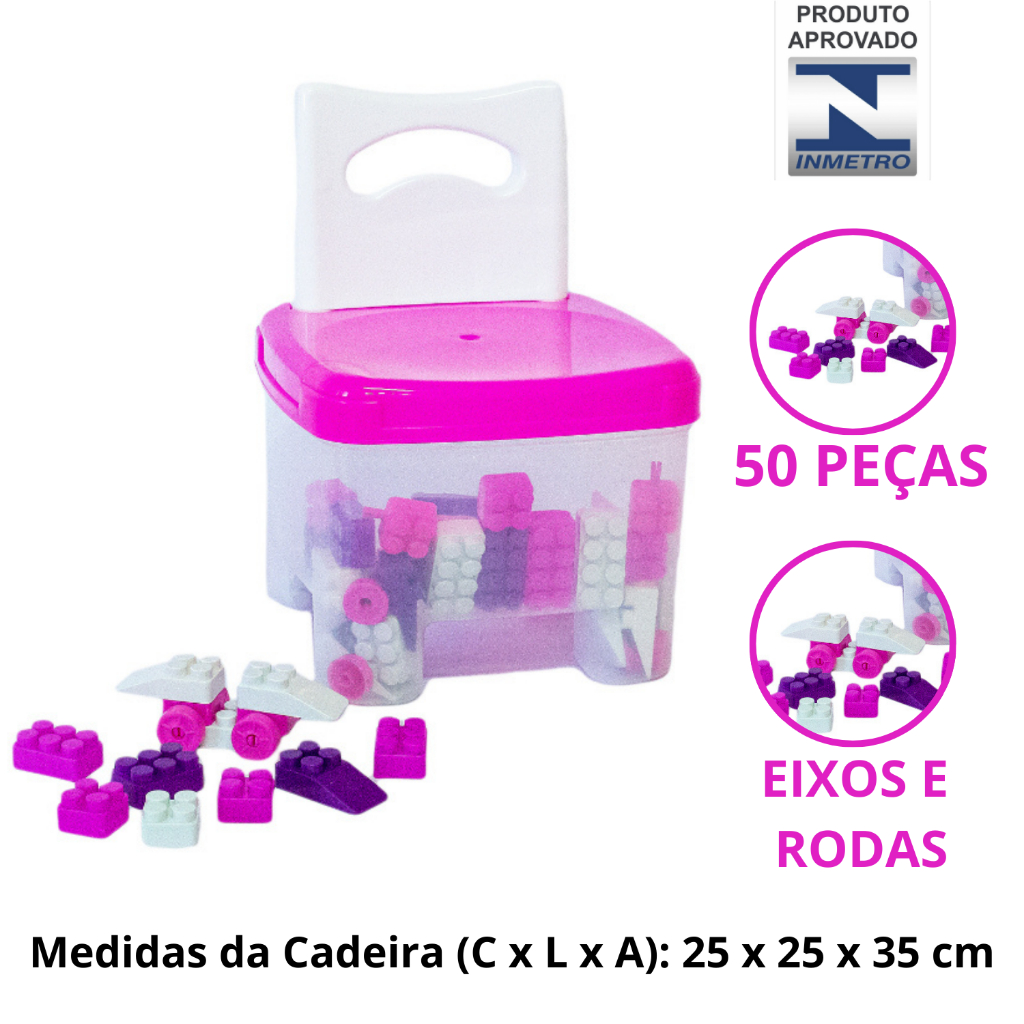 Cadeira Cadeirinha Infantil Com Blocos 50 Peças De Montar Didática Crianças