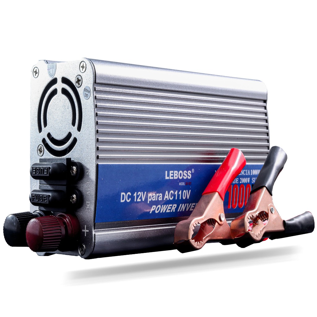 Inversor Veicular Tensão Conversor 12V para 110v Automotivo Carro 1000W Power Inverter Com Garra DC/AC Onda Senoidal
