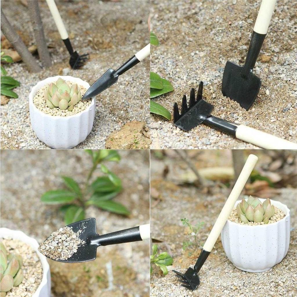 Kit 3 Mini Ferramentas Para Jardinagem Madeira