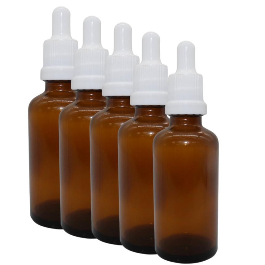 Frascos Conta Gotas 20ml Vidro Âmbar (50 Unidades) Tampa Com Lacre Branca