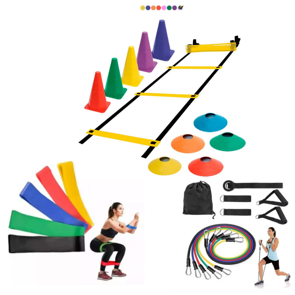 Kit Agilidade Treino Completo 1 Escada 5 Chapéus 5 Cones + kit Mini Bands 5 Faixas + kit 1...