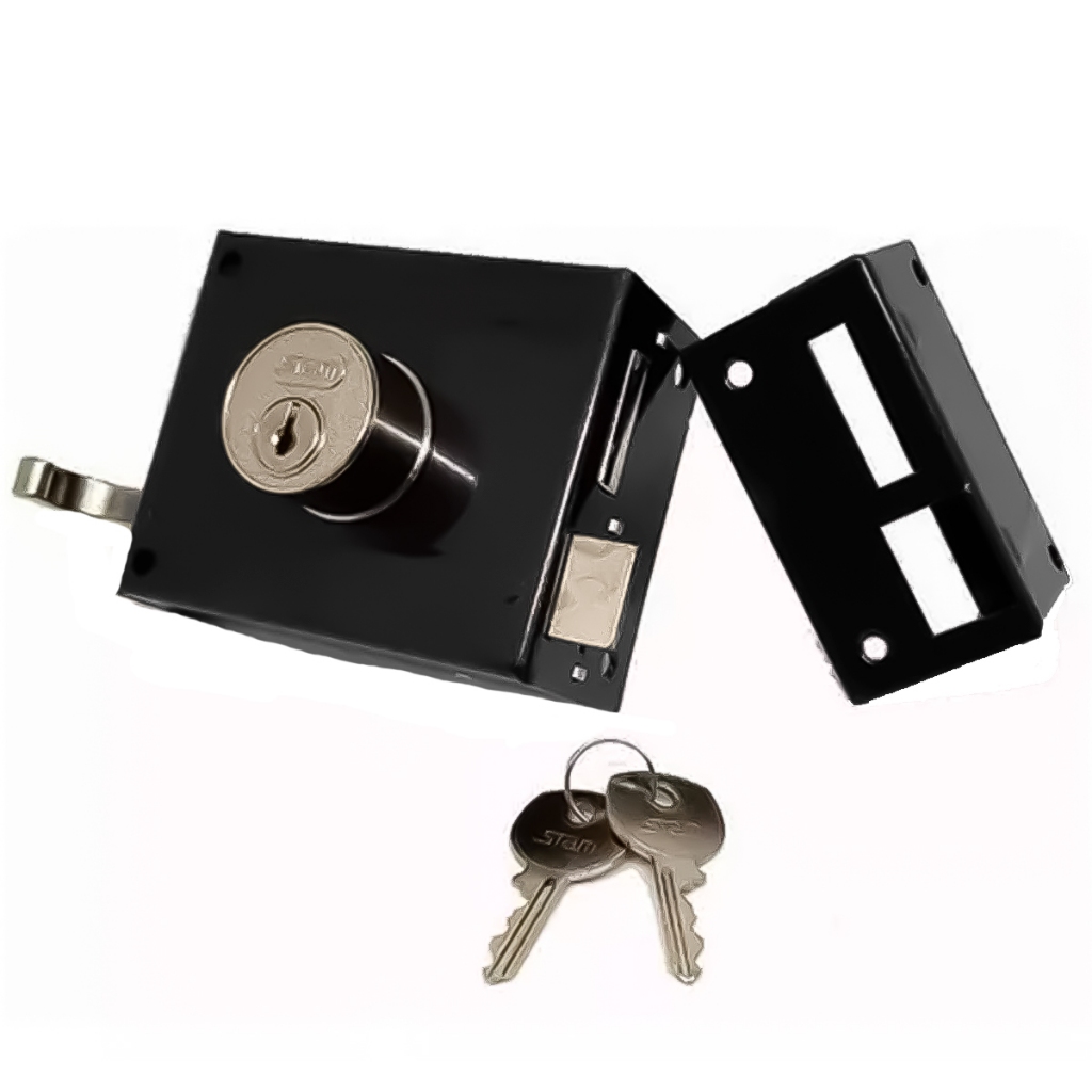 Fechadura De Porta Portão Ferro Aço Sobrepor 701/80 Preto Fosco Reforçada Inox Com 2 Chaves - STAM