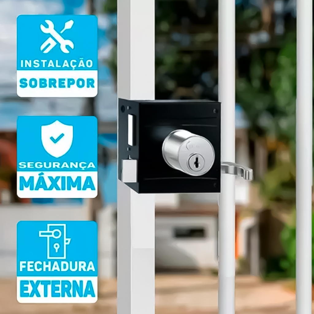Detalhes do Fechadura De Porta Portão Ferro Aço Sobrepor 701/80 Preto Fosco Reforçada Inox Com 2 Chaves - STAM