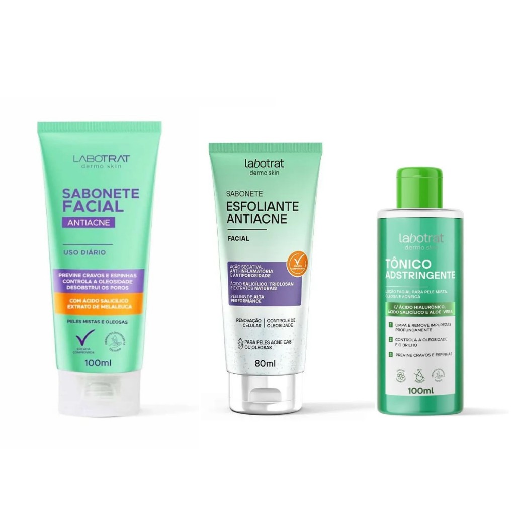 Kit Rotina de Limpeza Facial Antiacne Labotrat (Sabonete+Esfoliante Antiacne+Tônico Adstringente)