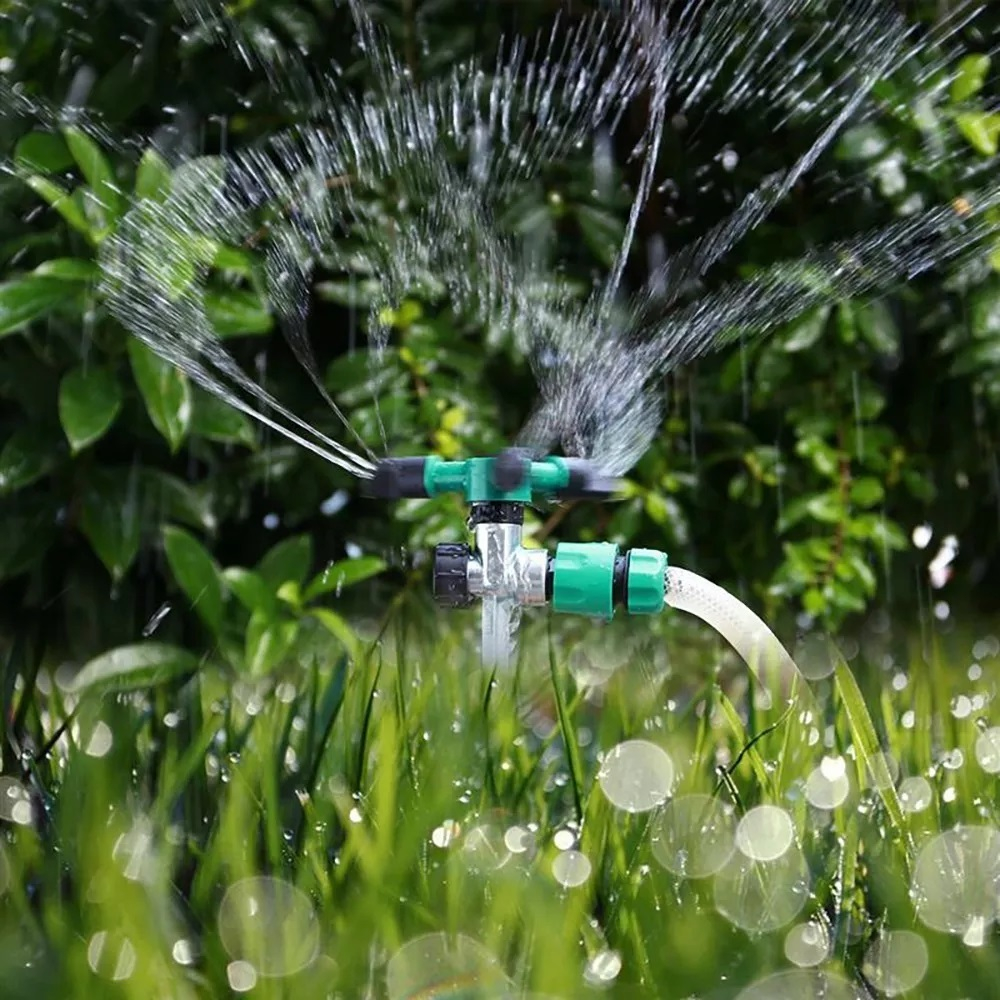 Irrigador Giratório Aspersor 3 Saida Com Suporte Jato Com Espeto Jardim Horta Canteiro Mangueira