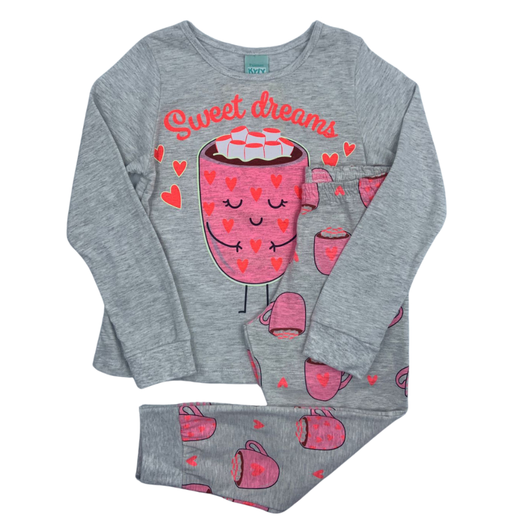 PIJAMA MENINA LONGO BRILHA NO ESCURO CHOCOLATE QUENTE - 4 A 8 - KYLY